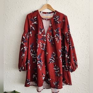 Floral Long Sleeves Tunic Dress